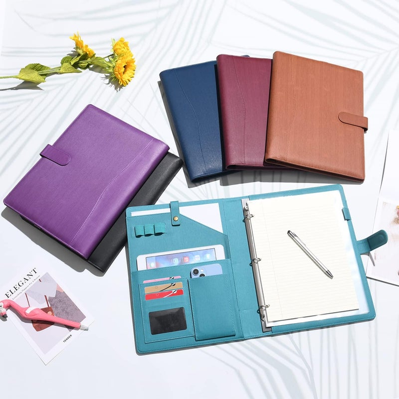WONDERPOOL A4 PU Leather Portfolio Holder Ring File Document Case with Removable Binder Clipboard, Multi Pocket and Legal Pad for Business Organizer Interview and Meeting (Cyan) - Image 5